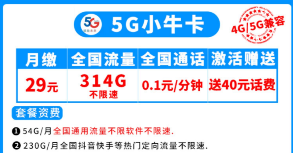 電信5G流量卡套餐推薦 小?？?00多G全國不限速流量首月免租手機卡