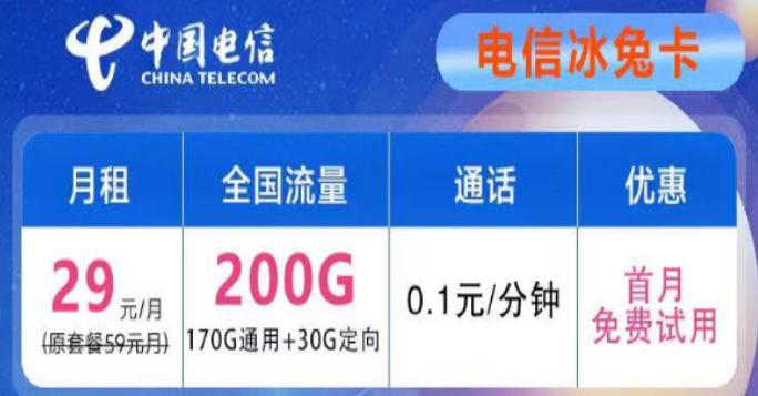 想要優惠的流量卡不知道去哪兒？電信29元200G冰兔卡、電信39元200G+600分鐘語音創新卡